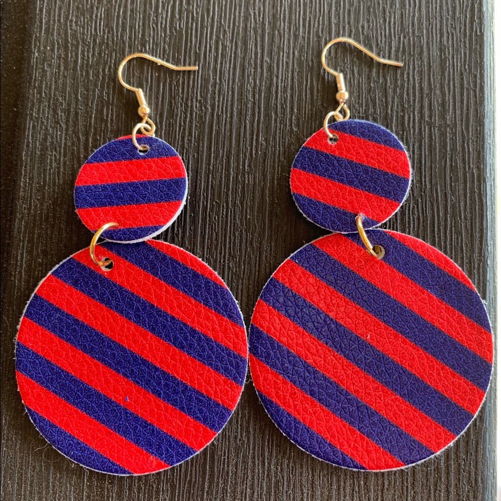 Red Blue Stripes Dangle Faux Leather Earrings 8$